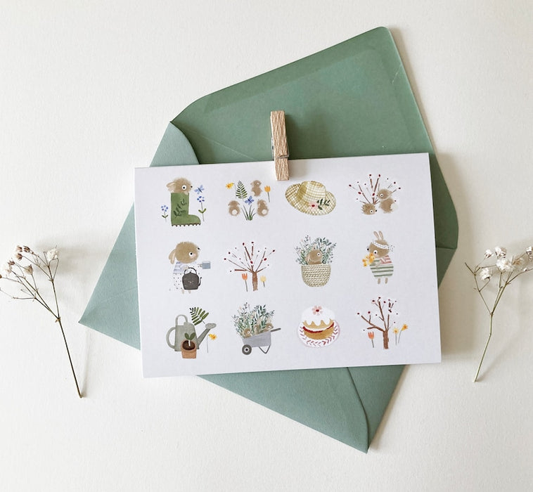 Handmade Card & Stickers - Spring Bunnies