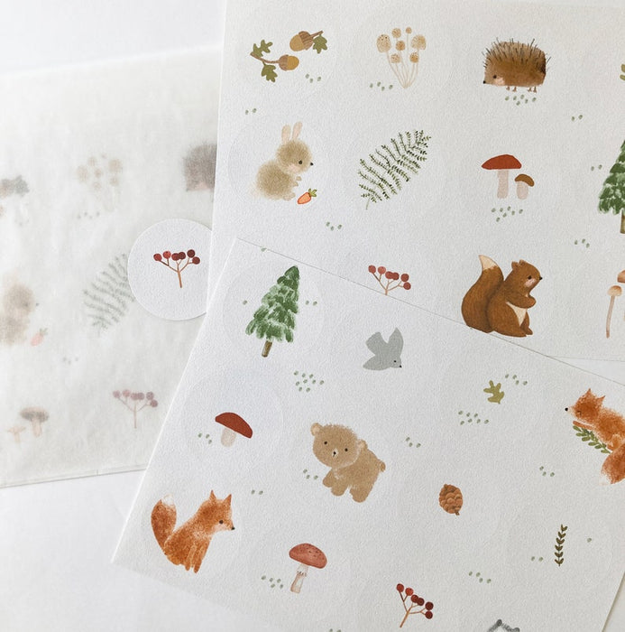 Handmade Paper stickers - White Woodland